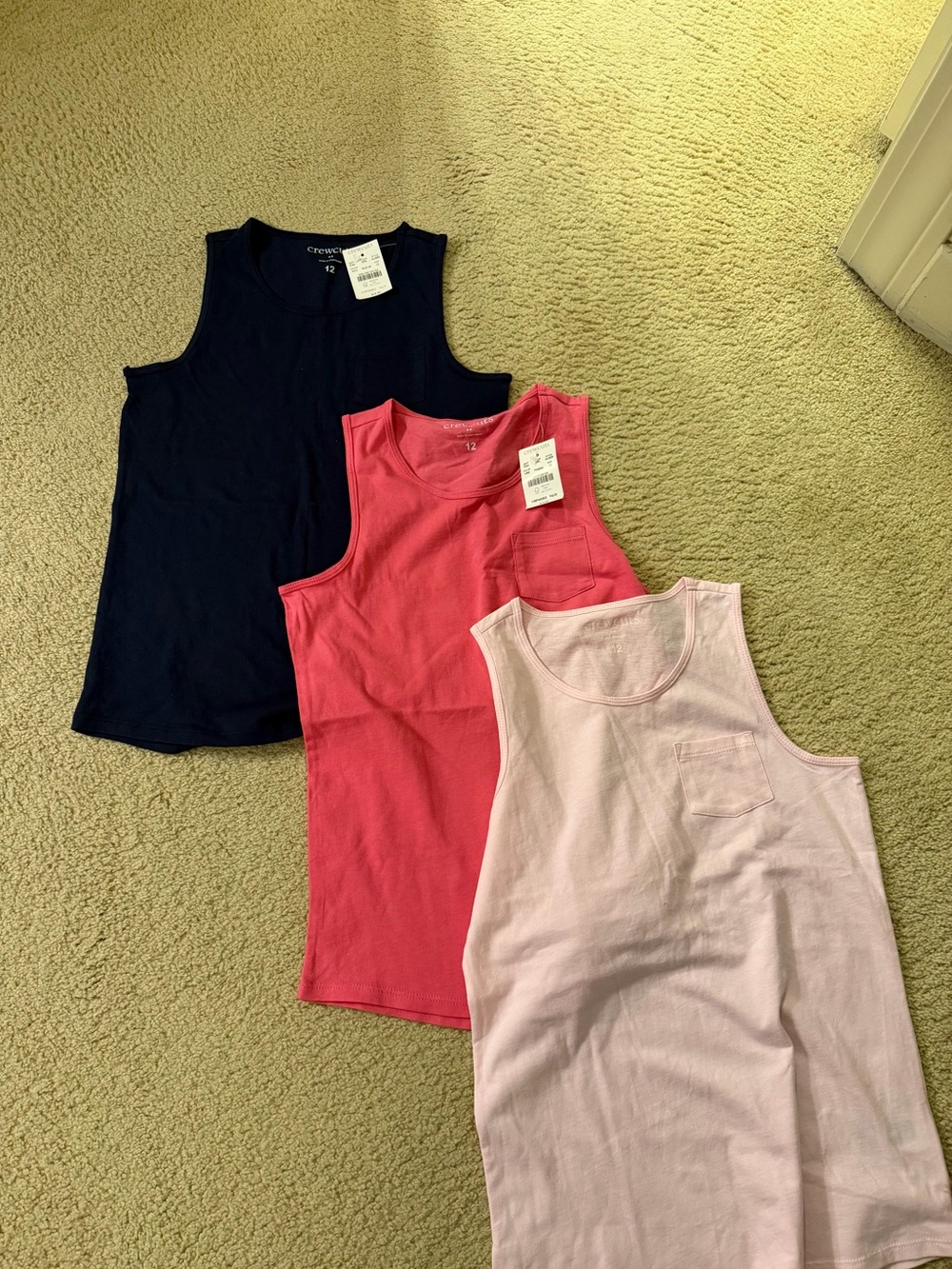 J. Crew Factory 3 Pack Girls' Cotton Tank Tops with Pocket